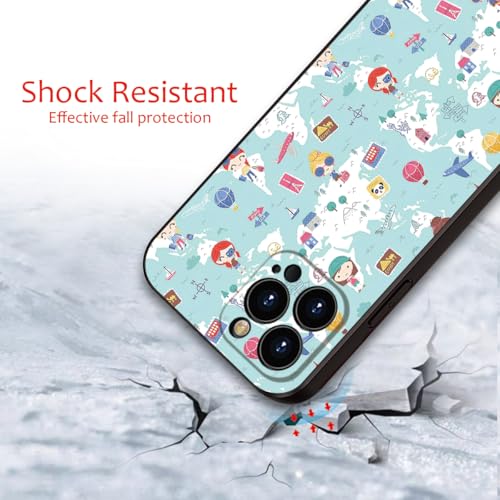 Cute Cartoon World Map Phone Case for iPhone 16 Pro Max - Soft & Shockproof Travel Style, for Girls & Women (B1-Cartoon Cute Girly)