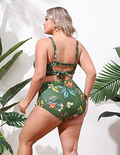 Hanna Nikole Women Plus Size Two Piece Swimsuit Sets Twist Front Bikini Bathing Suit with Drawstring Ruched Bottom2