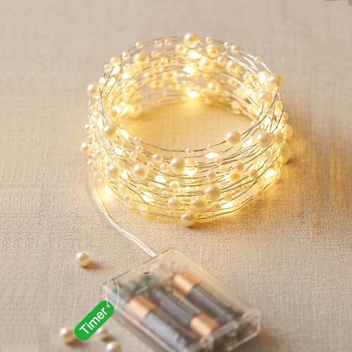 Afaiup Mini Lichterkette Perlen 40 LED 4M lichterkette batteriebetrieben mit Timer warmweiße lichterkette innen für Schlafzimmer Hochzeit Party Weihnachten Deko