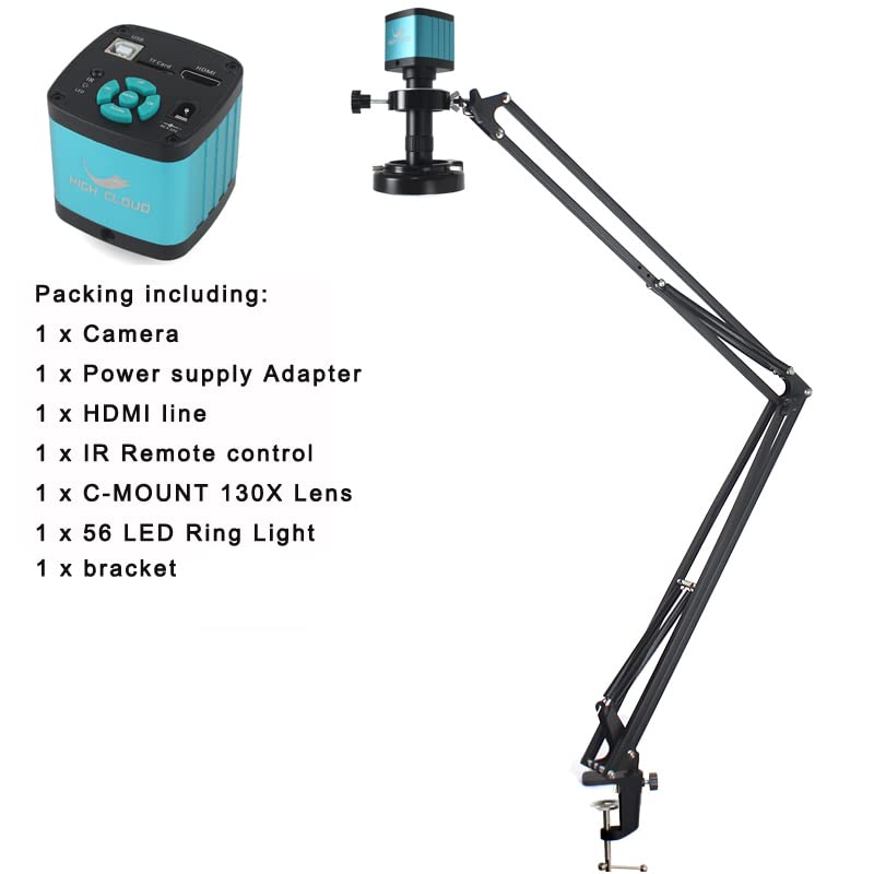 DOGBOO Cámara de microscopio Digital de vídeo Industrial, 48MP, 4K, 1080P, HDMI, USB, Zoom 130X, Lente de Montaje en C, Soporte voladizo for Soldadura de reparación (Color : A 4K HDMI USB)