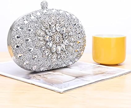 RAN Sacs De Soirée Avec Chaîne, Petite Pochette Carrée Texture En Métal Sac De Soirée Femme Pochette Femme Sac à Bandoulière Fille De Fête De Mariage (Color : Silver