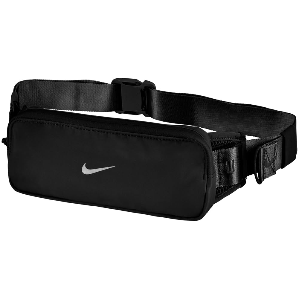 Nike Tempo Waistpack Running Belt Jogging Fanny Pack for Smartphone Keys Training Fitness, Black/Black/Silver, One Size