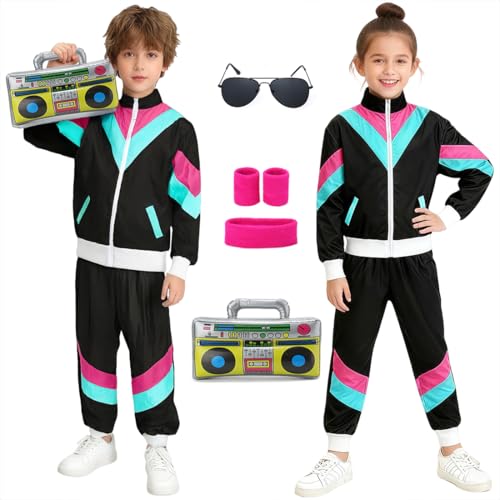 Miulruma Costume des années 80 - Survêtement pour enfant - Avec ensemble d'accessoires - Survêtement rétro pour garçons et filles - Pour carnaval et fête à thème - A059XL