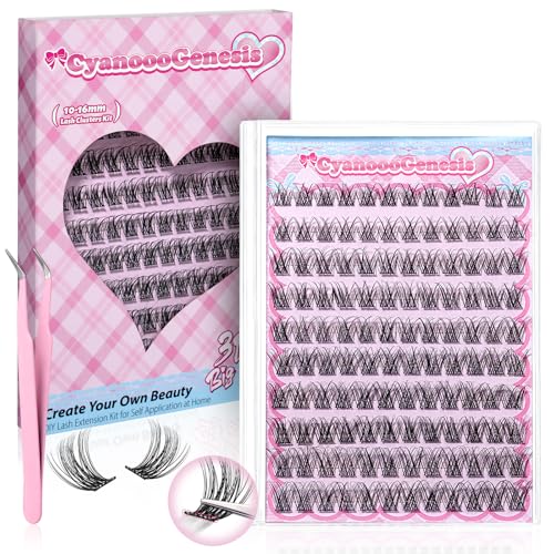 Wispy Natural Look Self Adhesive Eyelashes 120Pcs C-Curly 10-16mm Pre Glued Cluster Lashes Reusable No Residue Quick to Wear Comfortable Stronger Hold DIY Individual Press on Lashes with Tweezers