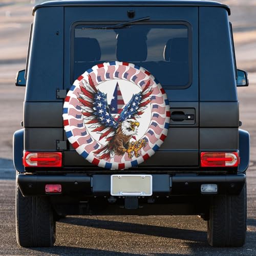 Image of American Flag Eagle July 4th Spare Tire Cover Waterproof Sun Protection Fit for Trailers, Rv, SUV, Off-Road Vehicle, Camper, and Trucks Wheel Cover 16 Inches