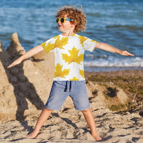 Canada Gold Maple Leaf Bathing Suit Kids UV Protection Teen Clothing Swimwear Beach Tops 3T4