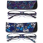 SOOLALA 2-Pair Designer Fashionable Spring Hinge Rectangular Reading Glasses w/Matching Pouch, BluePurple, 2.0