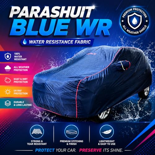 Image of Able Parashuit Blue WR Water Resistance Car Body Cover with Mirror Pockets and Driver Door Zipper Compatible for Honda BRIO (2018 to Till Now Model)