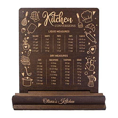 Wooden Cookbook Stand with Engraved Kitchen Conversions