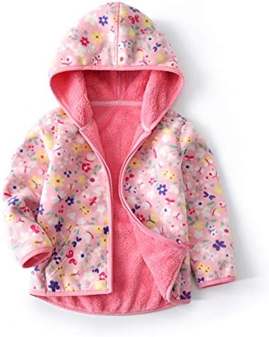 Feidoog Toddler Polar Fleece Jacket Hooded Baby Boys Girls Autumn Winter Long Sleeve Thick Warm Outerwear,Pink,2-3T