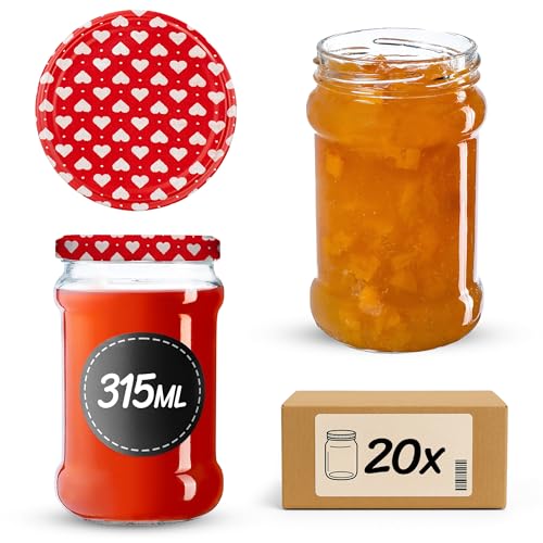 KADAX 20er Set Einmachgläser 315ml TO66 Herz, Marmeladengläser Vorratsgläser Mason Jar mit Schraubdeckel, Luftdicht & Spülmaschinenfest… – Ansicht 1