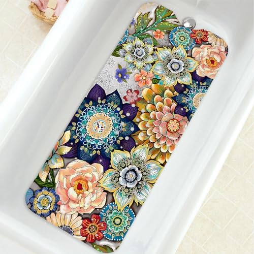 Aquoechd A30577 Bathtub Mat Non Slip, Bohemia Extra Long Bath Tub Mat Shower Floor Mat cover