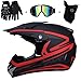 Produktbild TKUI Motorrad Helm Motocross Rot Helme City Helme BMX Helme Motorrad Crosshelme, Kreative Persönlichkeit Lokomotive Mountainbike Helm, Handschuhe Maske Brille,S(52~53cm)