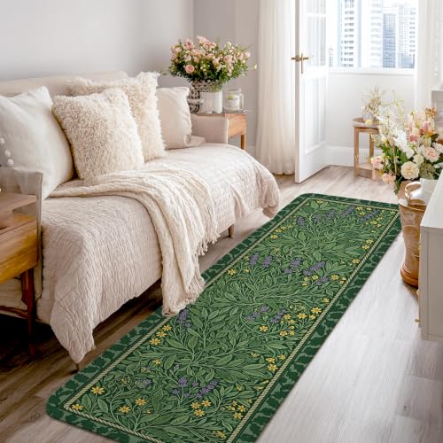 Alfombra de pasillo lavanda botánica lavable de pelo bajo rectangular para interiores 2