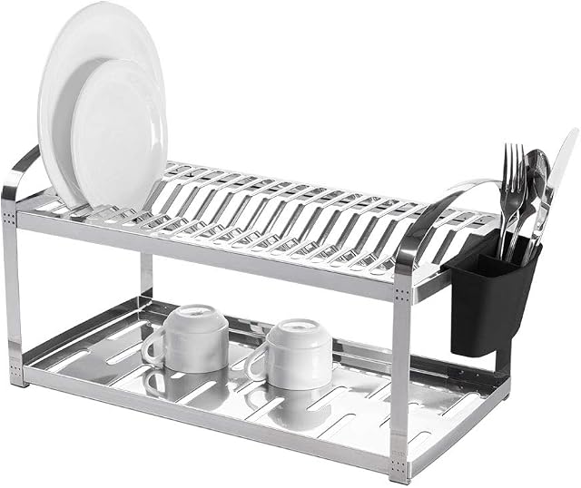 Escorredor 20 Pratos com Escorredor de Talheres Plástico Suprema, 60 x 27 x 28,5 cm, Aço Inox, Brinox
