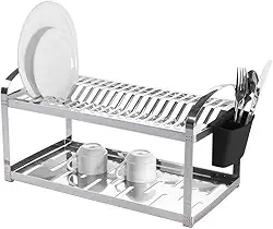 Brinox - Escorredor 20 Pratos com Escorredor de Talheres Plástico Suprema, 60 x 27 x 28,5 cm - Aço Inox