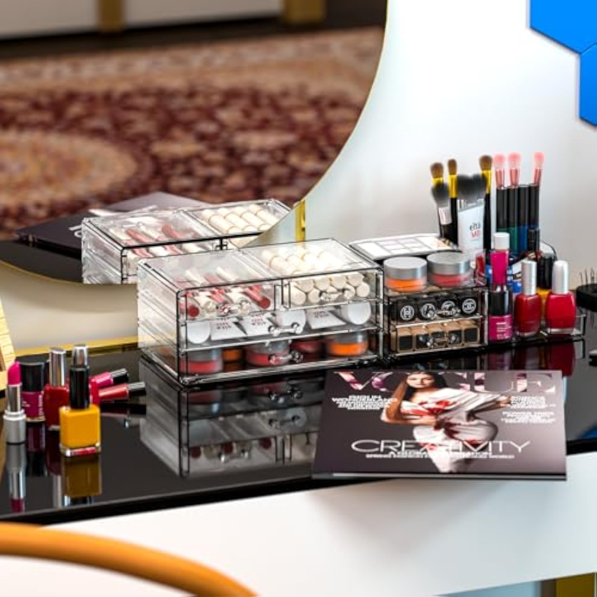 2 Pack Clear Makeup Organizer Countertop, Stackable Drawers