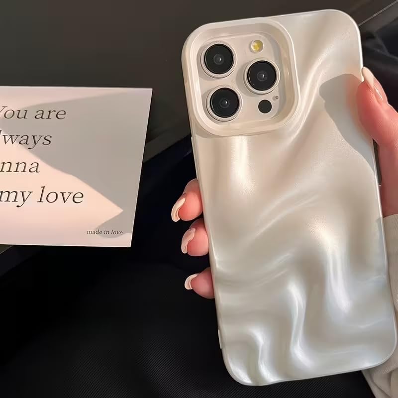 Image of COVERLY Pearl White Swirl Back Case Cover for iPhone 12 Pro | Hot Minimalist Faux Wave Cute Design | Camera Lens Protection | Soft Silicone Aesthetic Glossy Cover for Girls & Women (White, Shockproof)
