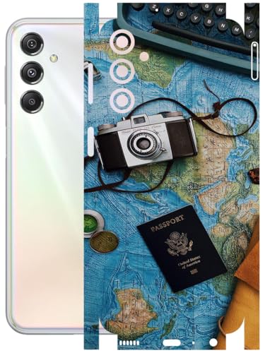 Image of AtOdds - Full Body Back Screen Guard Protector Film - Lamination Wrap Skin Sticker Compatible with Samsung Galaxy M34 (5G) | Scratchproof Matte Finish (Travel Map)