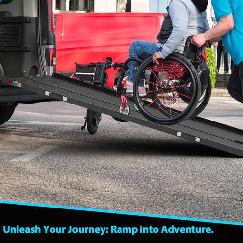 Image of WHALEMOTOR Black Portable Wheelchair Ramp, 8FT No-sew Non-Slip Aluminum Wheelchair Ramp, Folding Portable Wheelchair Ramps for Home, Weight Capacity Up to 800 LBS, Loading Dock Plates