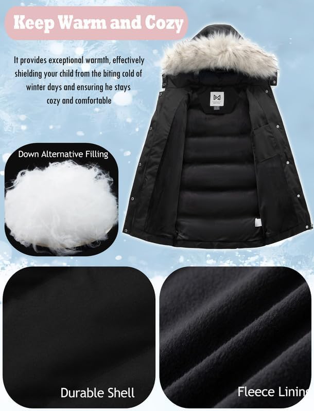 KVE Girl's Winter Thicken Puffer Long Coat Warm Jacket with Fur Removable Hood - Image 4