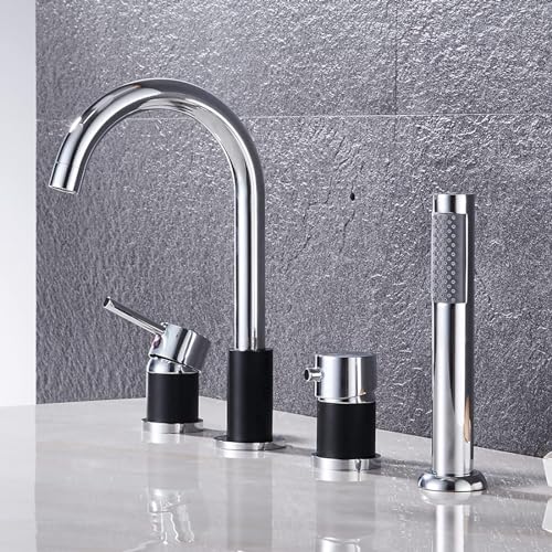 Mitigeur de baignoire noir avec pommeau de douche et flexible