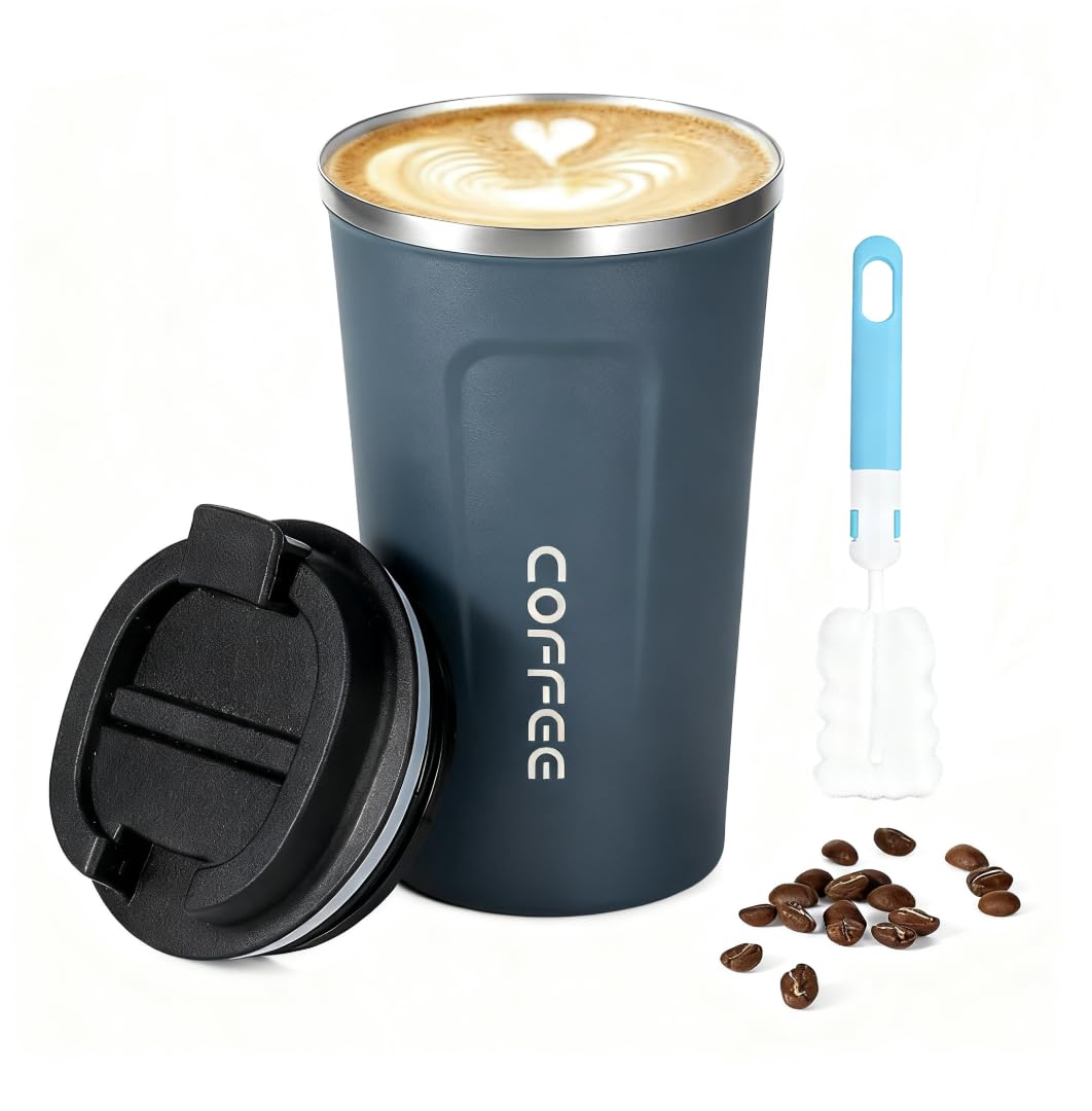 Ansilhus Stainless Steel Vacuum Insulated Travel Coffee Mug, Leak Proof with Lid Keeps Cold and Warm, Suitable for Coffee, Tea and Beer (Blue)
