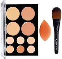 10 Colours Cream Foundation Concealer Highlighter Bronzer Face Contour Palette + LyDia® Black Foundation/Concealer/Contour Brush + Mini Beauty Sponge Blender