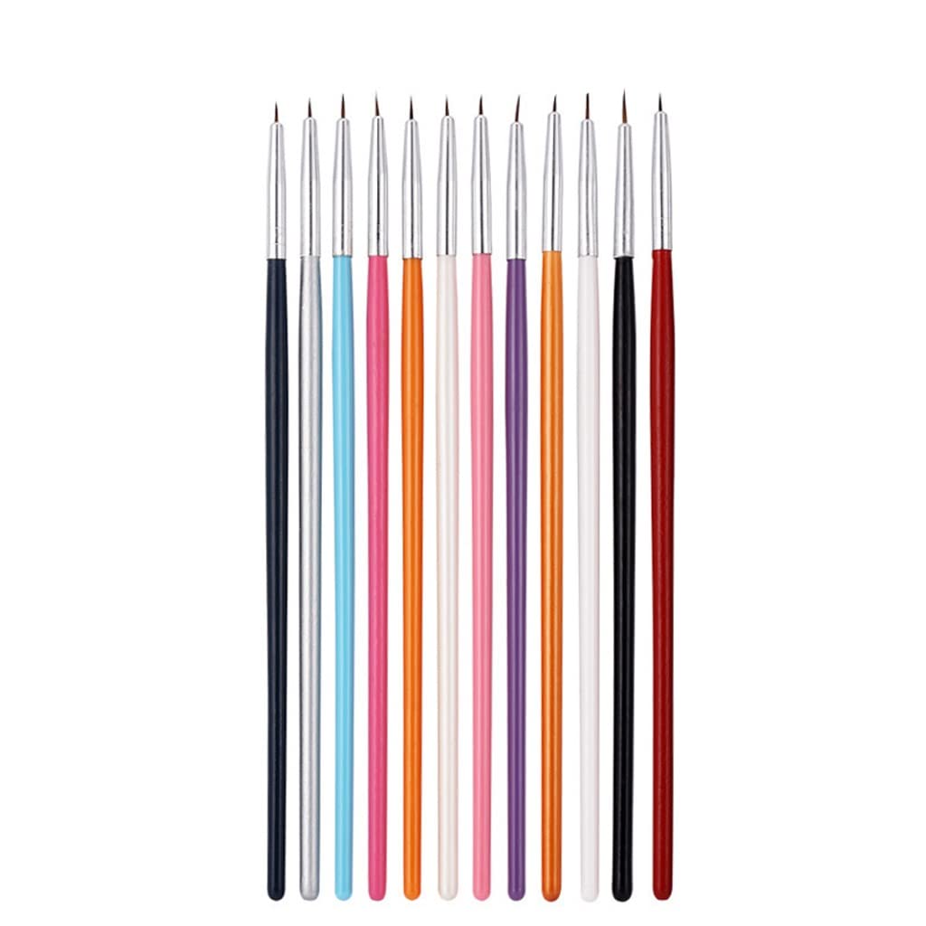 N/A 12 Pz/lotto Pennelli per Nail Art Pennelli per Design Penna Dettagli Fine Liner Suggerimenti Set di Vernice per Disegno WolFum