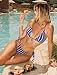ZAFUL Bikini Sets for Women Swimsuits Striped Triangle Knit Bikini Two Piece Swimwear Tie Thong High Cut Sexy Bathing Suits Blue S
