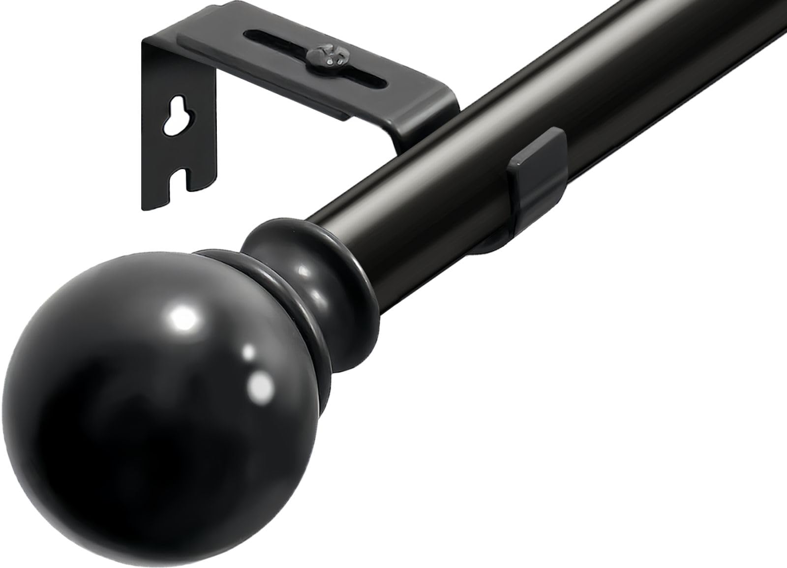Curtain Poles for Eyelet Curtains Single Curtain Rod Black Curtain Pole with Adjustable Brackets and Round Finials for Living Room, Bathroom, Bedroom（33-59inch, Black）