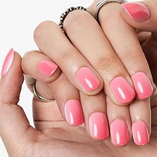 GLAMERMAID Extra Short Press on Nails 24PCS, Glitter Salmon Pink Ombre Fall Gel Glue on Nails, Glossy Round Reusable UV Finish Fake Nails Acrylic False Nails Manicure Kits for Women
