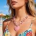 Elisheva Chunky Heart Necklace for Women Colorful Shell Heart Pendant and Beaded Choker Necklace Fashion Statement Chunky Jewelry (peach pink)