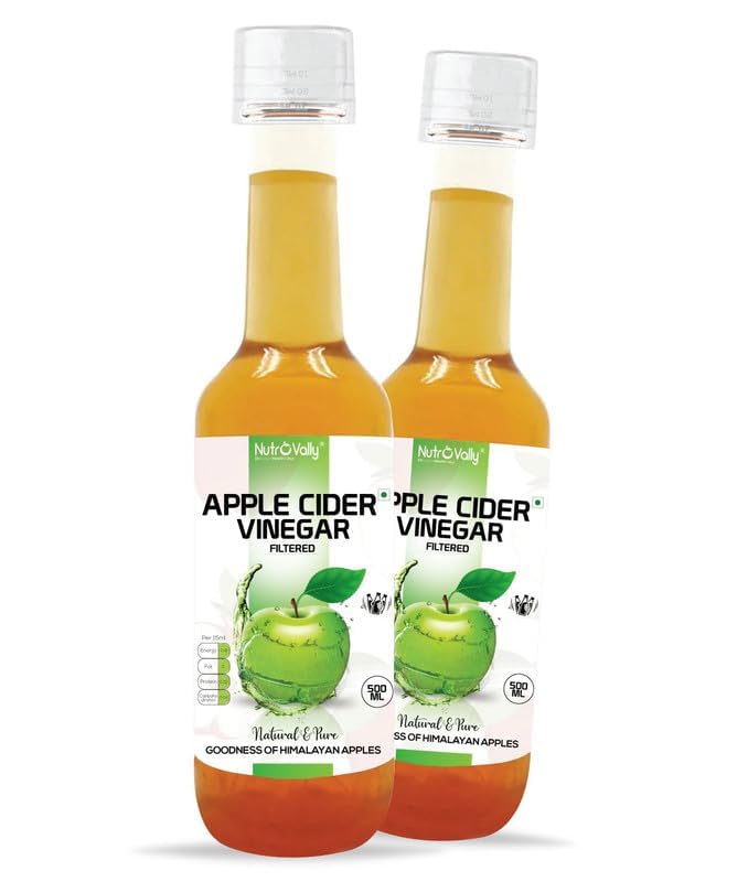 NutroVally Apple Cider Vinegar filtered (1000ml) | ACV Apple cider vinegar for Weight Loss | Organic Himalaya Apple, Better Skin Health, Digestion, Energy Boost, Immunity - 500ml (Pack of 2)
