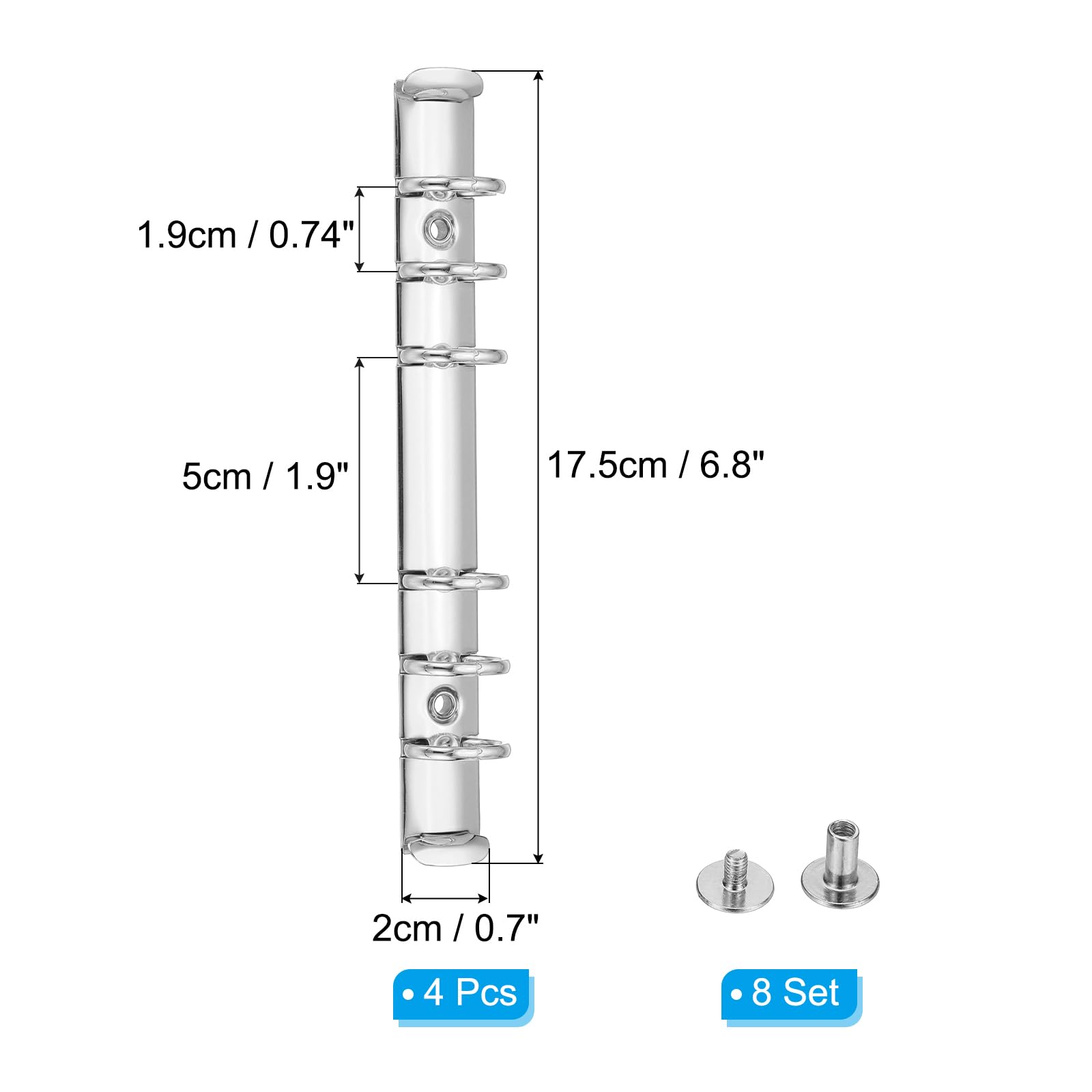 PATIKIL A6 6-Hole Ring Binder Mechanisms, 4 Set Binder Spines Replacement for Binder Planners Silver Tone - Image 2