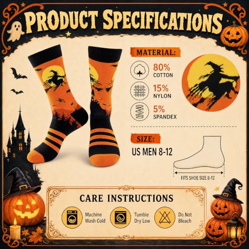 Halloween Socks Men, Halloween Gifts for Men Boys, Pumpkin Skeleton Socks - image 4