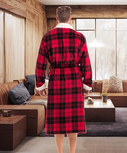 Alexander Del Rossa Men's Plush Sherpa Robe, Warm Bathrobe with Pockets3