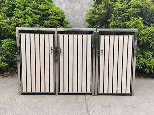 MY MÜLLTONNE DIY 3er Mülltonnenbox mit Klappdach, Edelstahl Holzoptik Lärche Weiss Cover