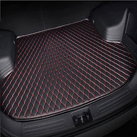 Car Leather Boot Liner Mats for Mazda CX-30 2019 2020 2021 2022, Auto Rear Trunk Carpet Protector Pad Custom Artificial Leather Waterproof Accessories,B/Black-Red Cover