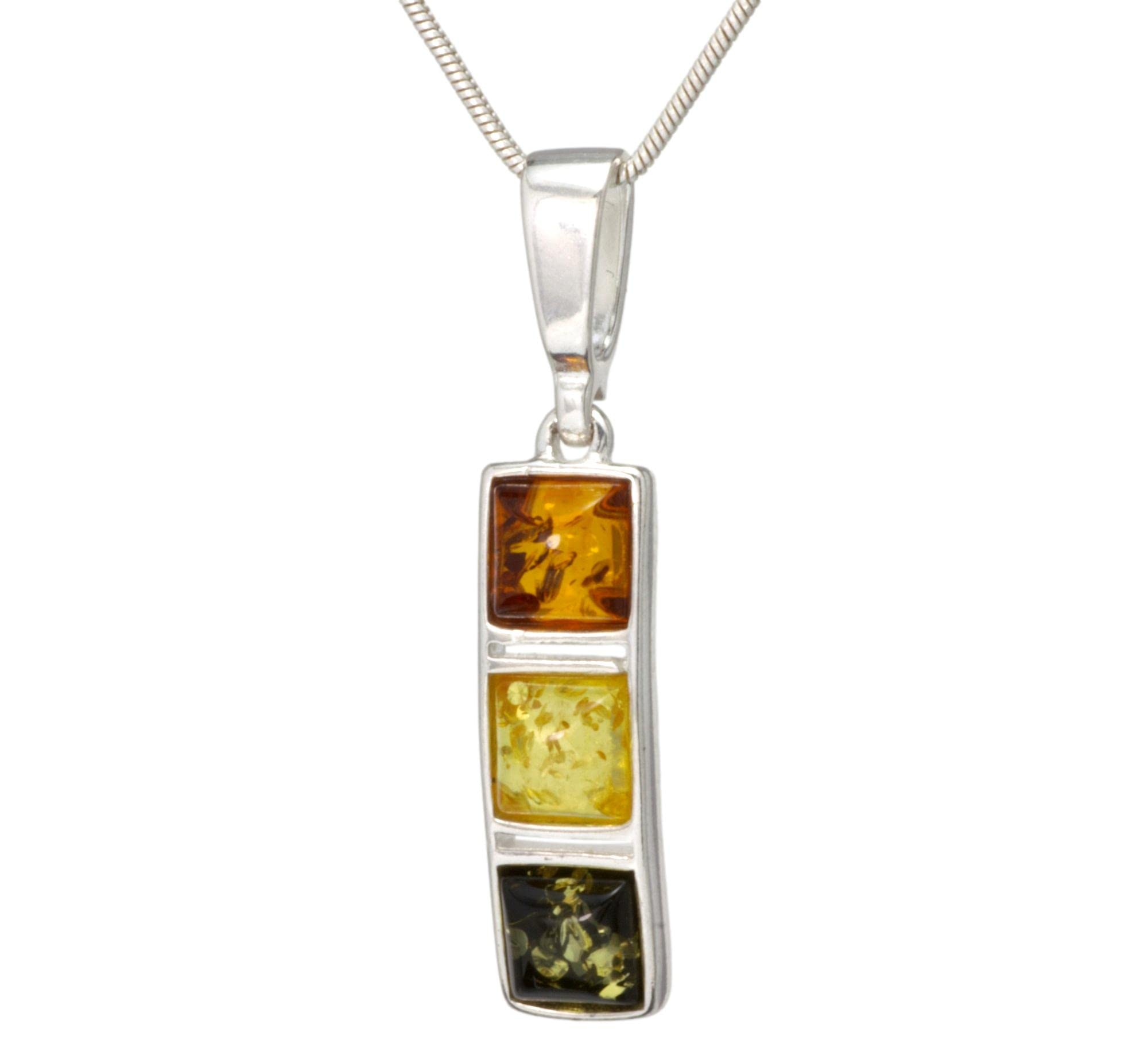 Collar DE Plata DE Ley DE ÁMBAR BÁLTICO Natural 925 Colgante Piedra Preciosa Multicolor para Mujer y Cadena Ajustable de Plata Serpiente 45 cm - 50 cm, Set de Regalo