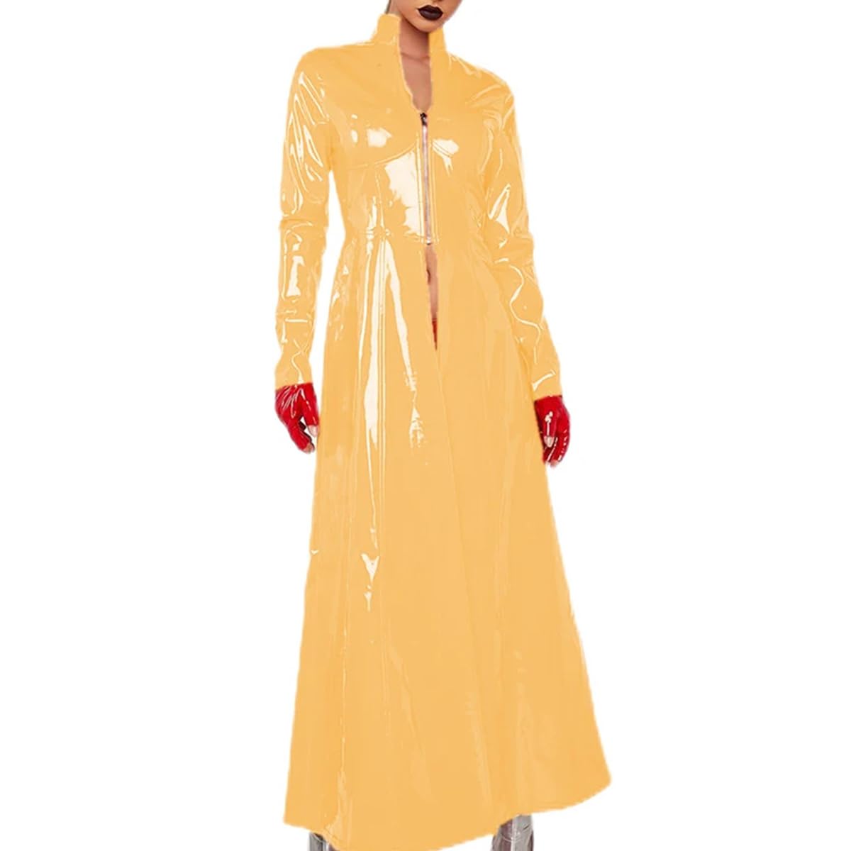 Chaqueta Cortavientos Con Cremallera Delantera Larga Y Corte Ajustado Para Mujer Vestido Ajustado De Manga Larga Para Fiesta, Club, Disfraz Gótico Sexy