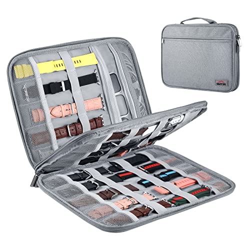 OUTXE Uhrenarmband-Aufbewahrungsbox für 33 Uhrenarmbänder, tragbare Uhrenarmband-Organizer-Tasche und Halterung, Aufbewahrungsbox, kompatibel mit Apple Watch-Armbändern und anderem Zubehör, grau Cover