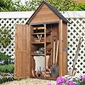 MEDEHOO Indoor Outdoor Storage Cabinet with Waterproof Roof Storage Shed with Adjustable Shelves Large Capacity Wooden Storage Shed with Metal Frame Structure for Backyard Garden Patio Lawn (Brown)