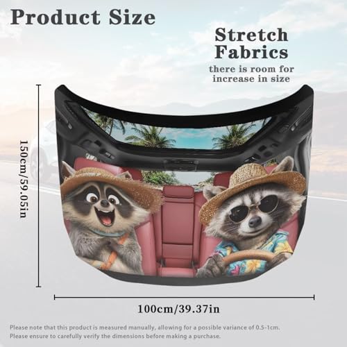 Image of Cute Small Raccoon Car Hood Cover Polyester Elastic Fabrics Washable Suitable for Large SUV and Pickup Trucks 39x59in