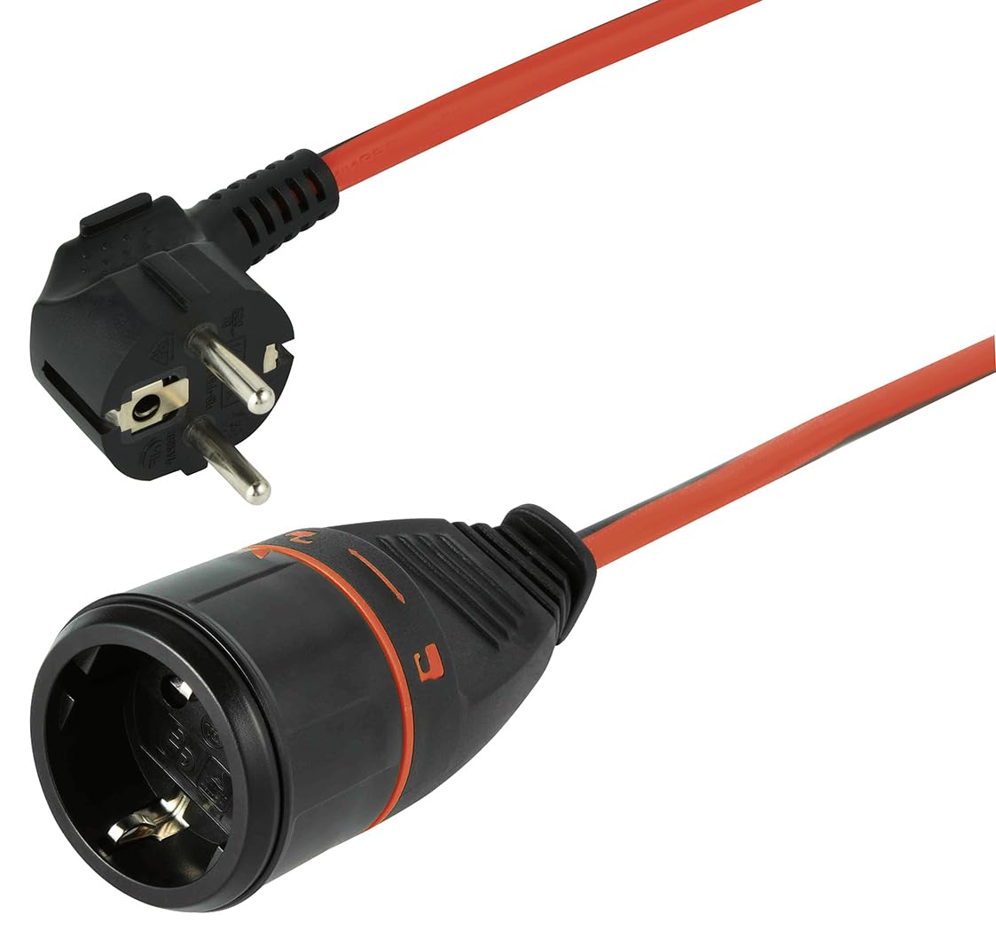 Extensor con contacto de protección, 50 m, con carrete de cable y sistema de bloqueo, H05VV-F 3 x 1,5 mm², fuerza de tracción de 12 kg, soporte de enchufe patentado, resistente y seguro, ideal