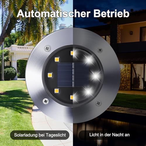 Qedertek 8 Stück Solar Bodenleuchten Aussen Garten - 8 LED Solarleuchten Außenleuchte Weiß… – Ansicht 3