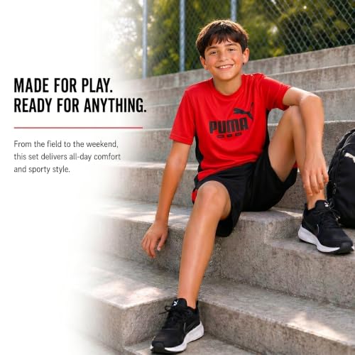 Image of PUMA Boys Active Shorts Set - 2 Piece Dry Fit T-Shirt and Performance Gym Shorts - Activewear Clothing Set for Boys (4-16)