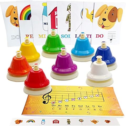 inTemenos 8-Note Color Desk Bell Set - Song Book with Easy Sheet Music, Music Notes Cards, Color Stickers Cover