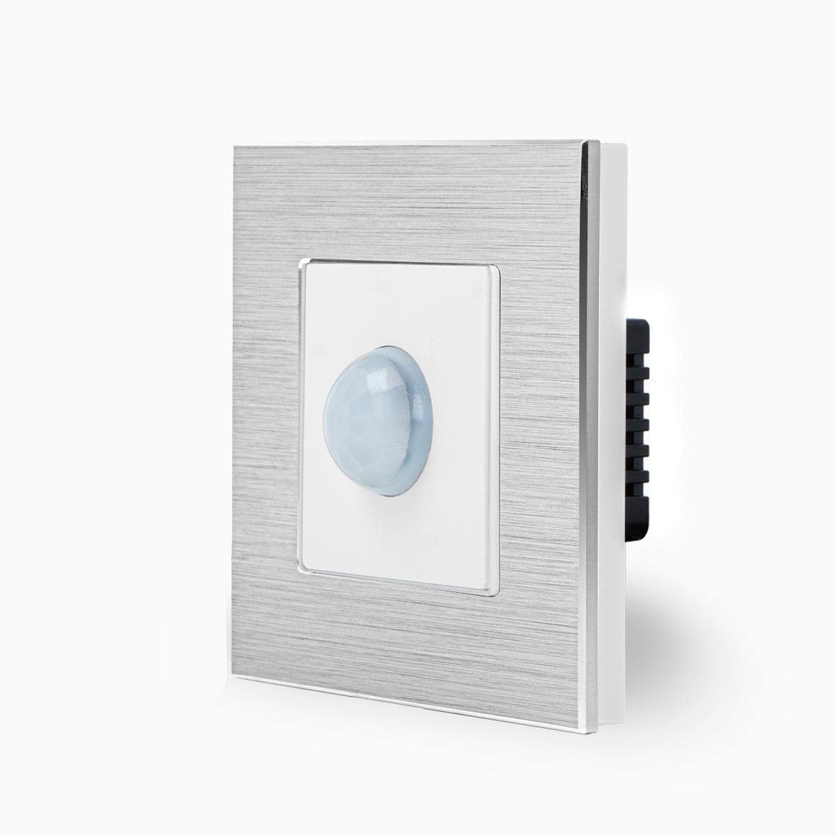 LUXUS-TIME IR Bewegungsmelder innen Licht Einbau Unterputz Sensor Melder Lichtschalter LED geeignet 90° in weiß im Aluminium Rahmen LXBA1-MP-SR01-12
