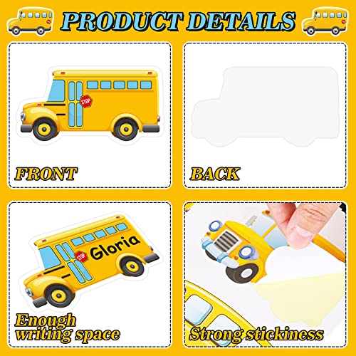 Image of Whaline 120Pcs Back to School Bus Name Tags Stickers Yellow Bus Nameplate Labels Classroom Bulletin Board Decoration Label Stickers for Office School Student Desk Wall Message Board, 6 Designs